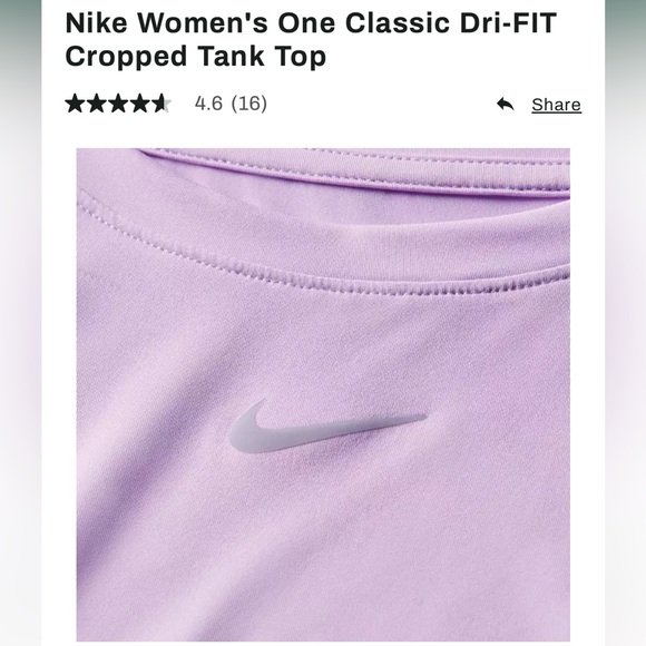 Nike Women's One Classic Dri-FIT Cropped Tank Top - LILAC BLOOM - Picture 6 of 7